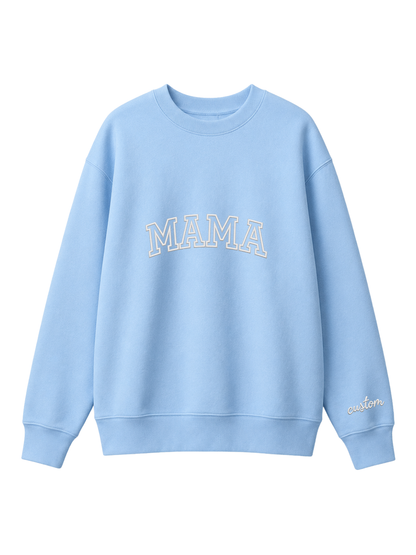 Chaotic Mom Embroided Varsity Mama Custom Crewneck Sweatshirt