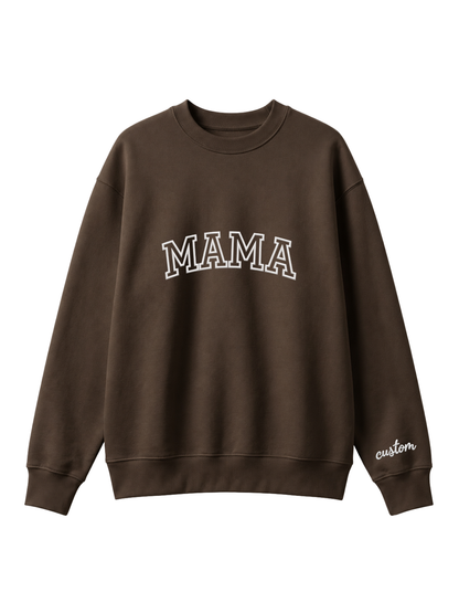 Chaotic Mom Embroided Varsity Mama Custom Crewneck Sweatshirt