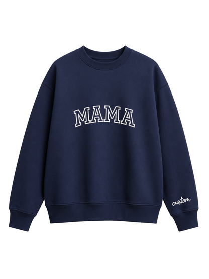 Chaotic Mom Embroided Varsity Mama Custom Crewneck Sweatshirt