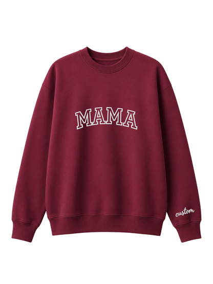 Chaotic Mom Embroided Varsity Mama Custom Crewneck Sweatshirt