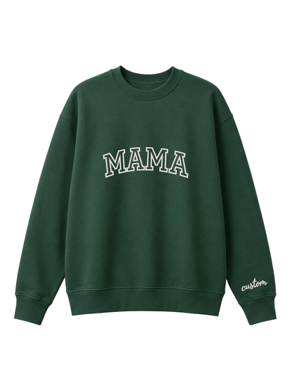 Chaotic Mom Embroided Varsity Mama Custom Crewneck Sweatshirt