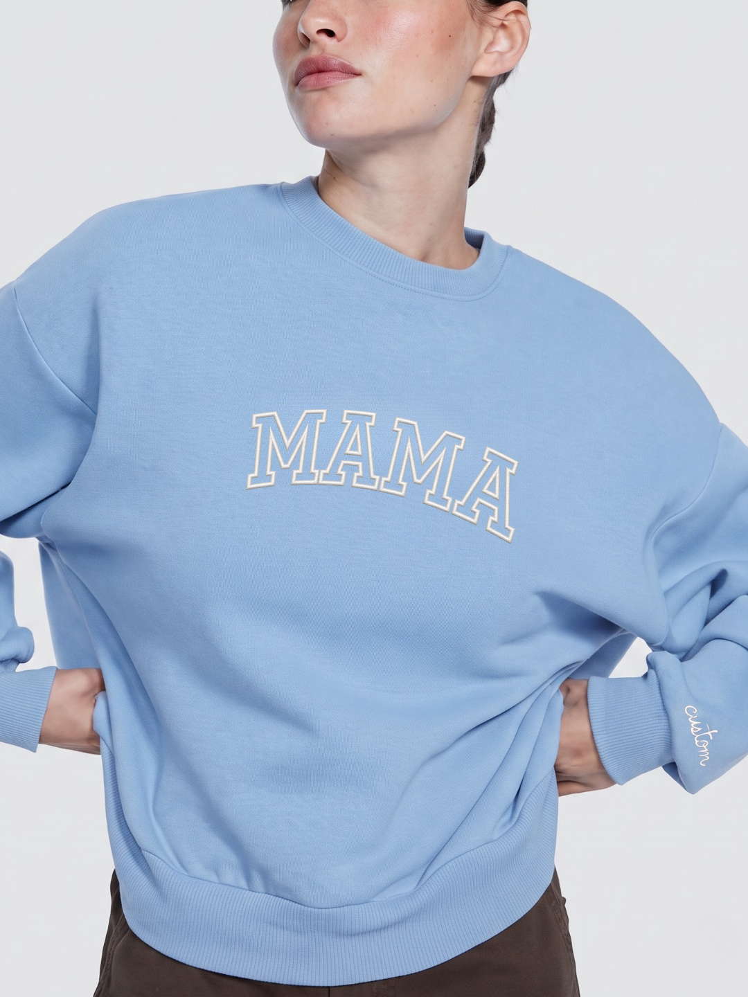 Chaotic Mom Embroided Varsity Mama Custom Crewneck Sweatshirt