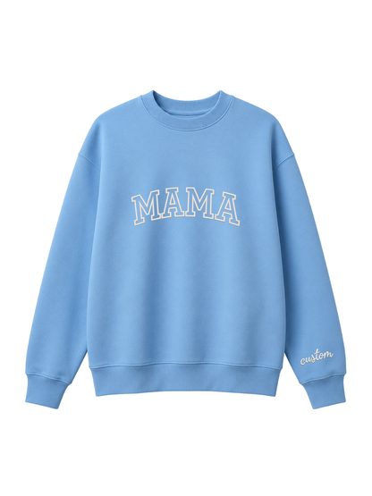 Chaotic Mom Embroided Varsity Mama Custom Crewneck Sweatshirt