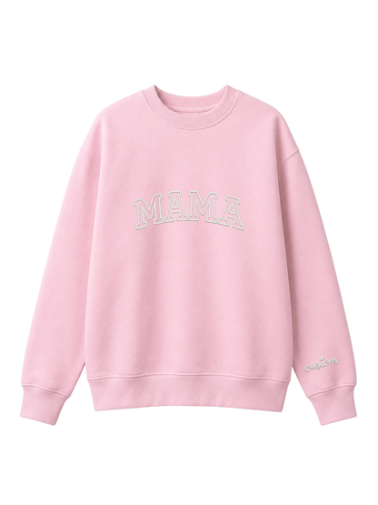 Chaotic Mom Embroided Varsity Mama Custom Crewneck Sweatshirt