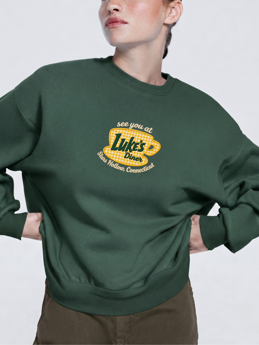 Chaotic Mom Gingham Embroided See You At Lukes Diner Coffee Cup Sweatshirt