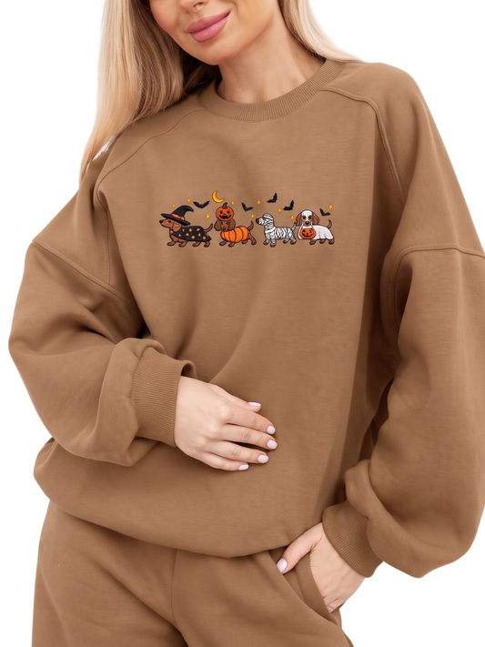 Chaotic Mom Halloween Dachshund Costumes Parade Spooky Season Crewneck Sweatshirt