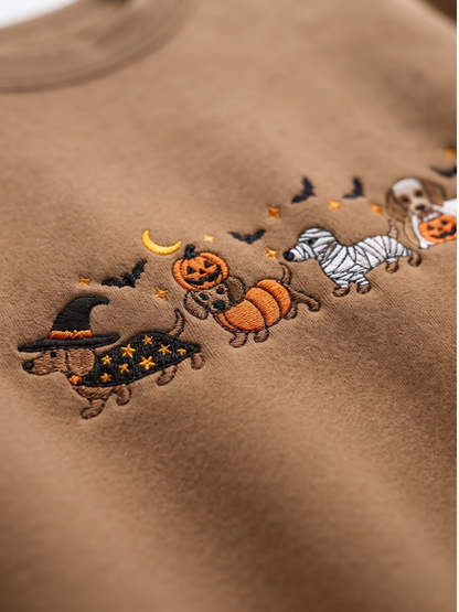 Chaotic Mom Halloween Dachshund Costumes Parade Spooky Season Crewneck Sweatshirt