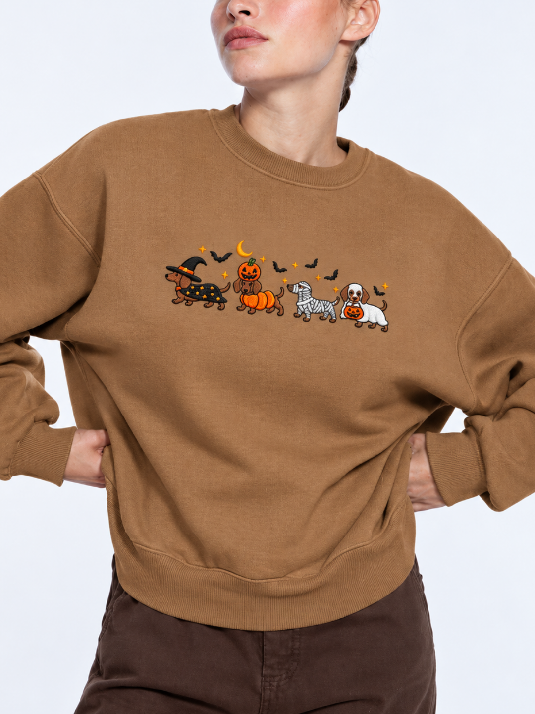 Chaotic Mom Halloween Dachshund Costumes Parade Spooky Season Crewneck Sweatshirt