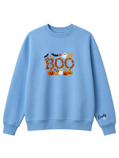 Chaotic Mom Personalized Embroided Floral Boo Spooky Fall Sweatshirt