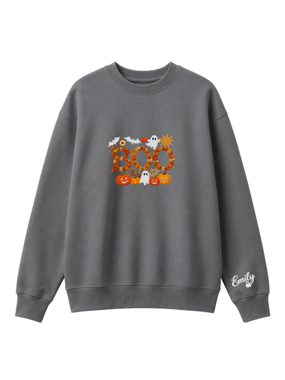 Chaotic Mom Personalized Embroided Floral Boo Spooky Fall Sweatshirt