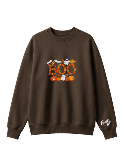 Chaotic Mom Personalized Embroided Floral Boo Spooky Fall Sweatshirt
