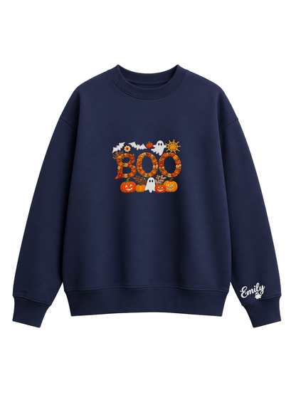 Chaotic Mom Personalized Embroided Floral Boo Spooky Fall Sweatshirt