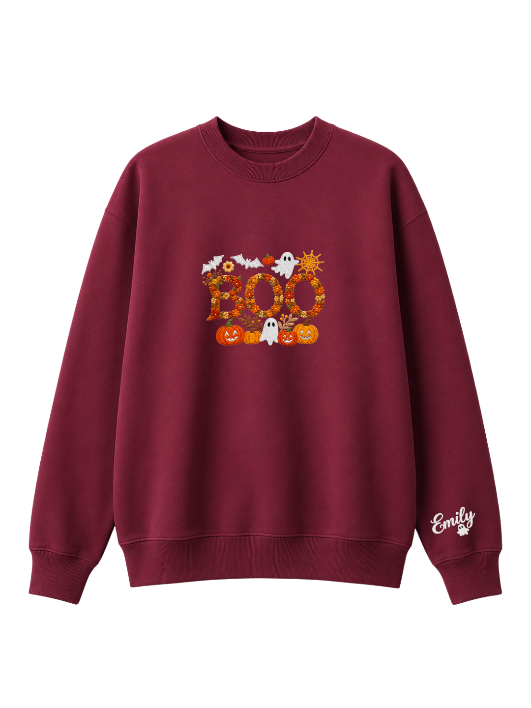 Chaotic Mom Personalized Embroided Floral Boo Spooky Fall Sweatshirt