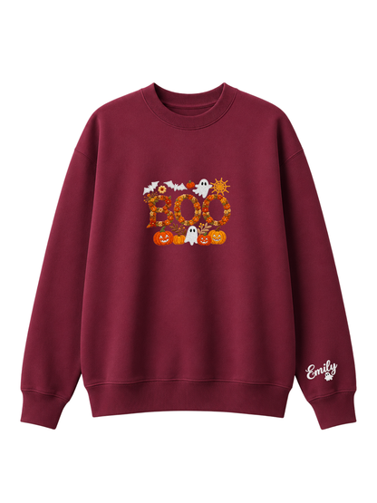 Chaotic Mom Personalized Embroided Floral Boo Spooky Fall Sweatshirt