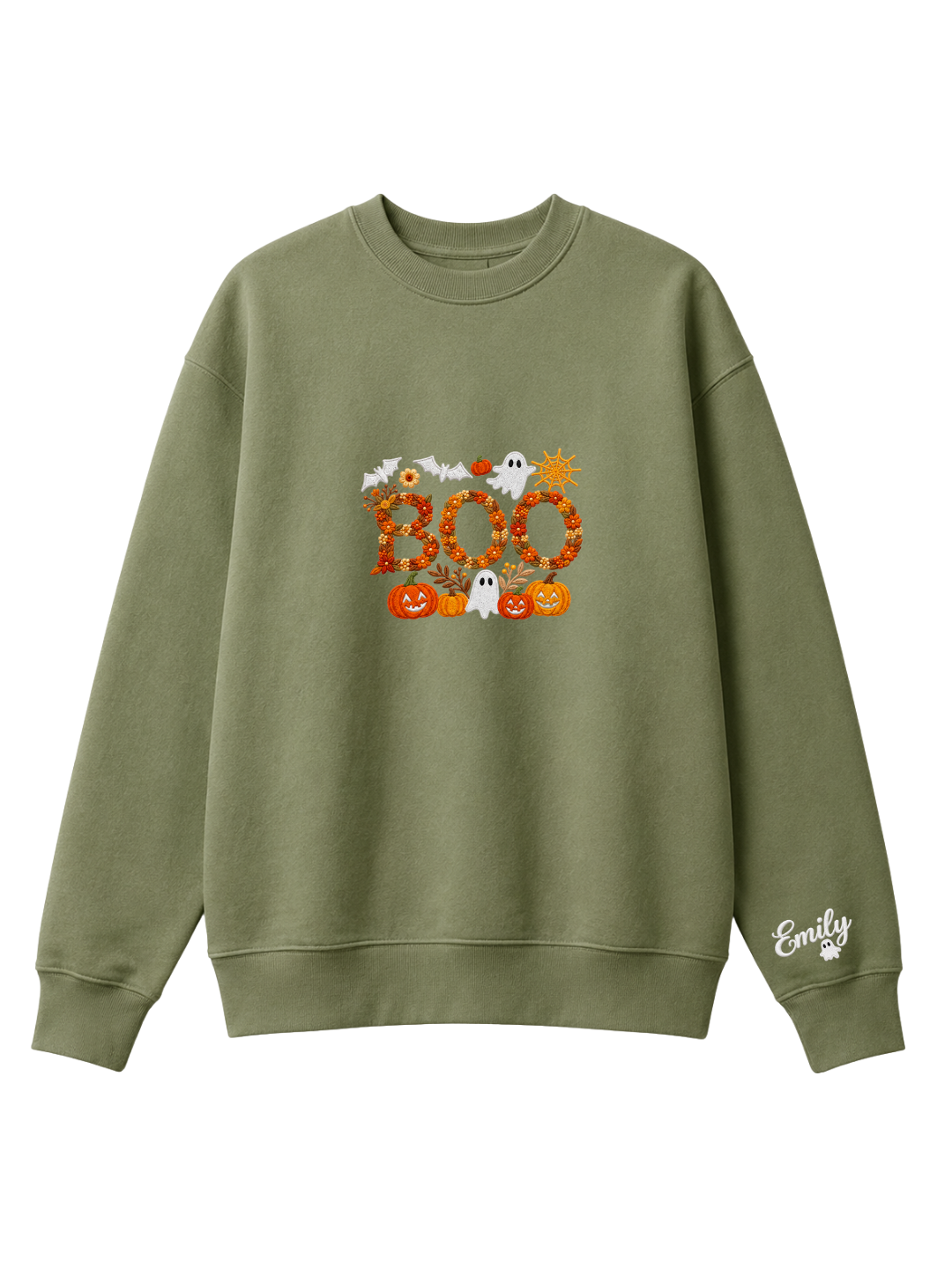 Chaotic Mom Personalized Embroided Floral Boo Spooky Fall Sweatshirt