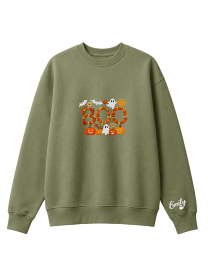 Chaotic Mom Personalized Embroided Floral Boo Spooky Fall Sweatshirt