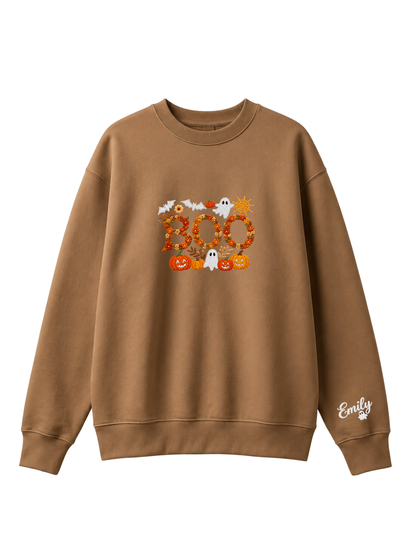 Chaotic Mom Personalized Embroided Floral Boo Spooky Fall Sweatshirt