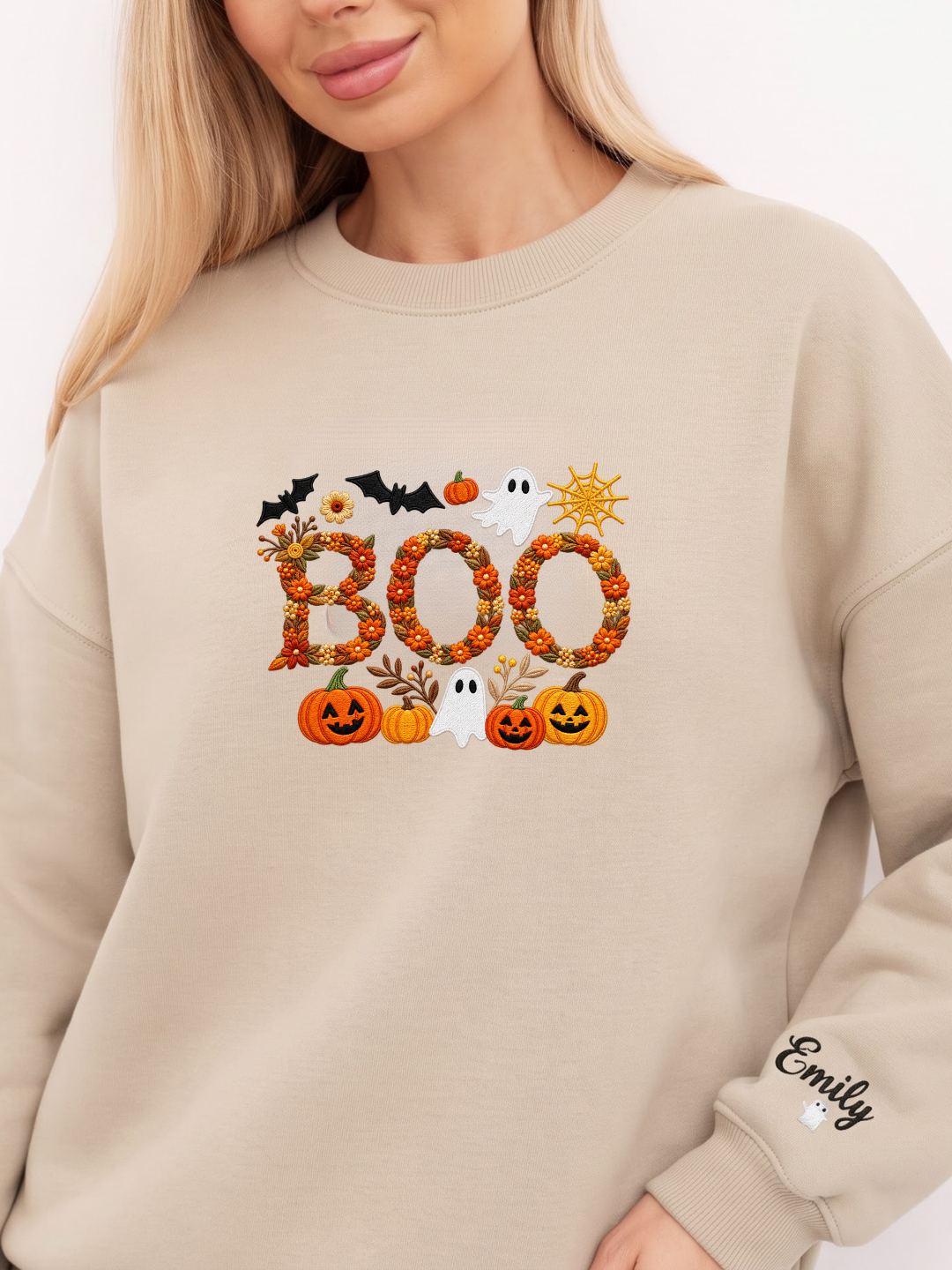 Chaotic Mom Personalized Embroided Floral Boo Spooky Fall Sweatshirt