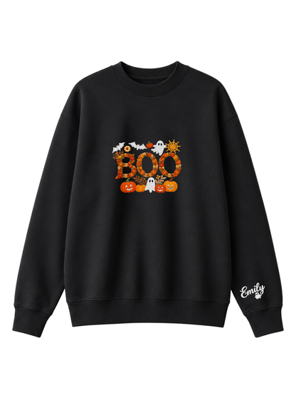 Chaotic Mom Personalized Embroided Floral Boo Spooky Fall Sweatshirt