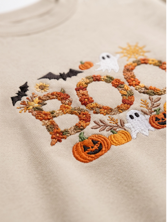 Chaotic Mom Personalized Embroided Floral Boo Spooky Fall Sweatshirt