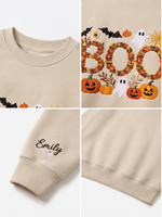 Chaotic Mom Personalized Embroided Floral Boo Spooky Fall Sweatshirt