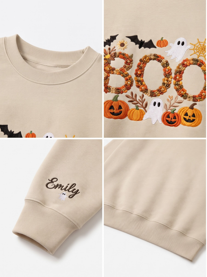 Chaotic Mom Personalized Embroided Floral Boo Spooky Fall Sweatshirt