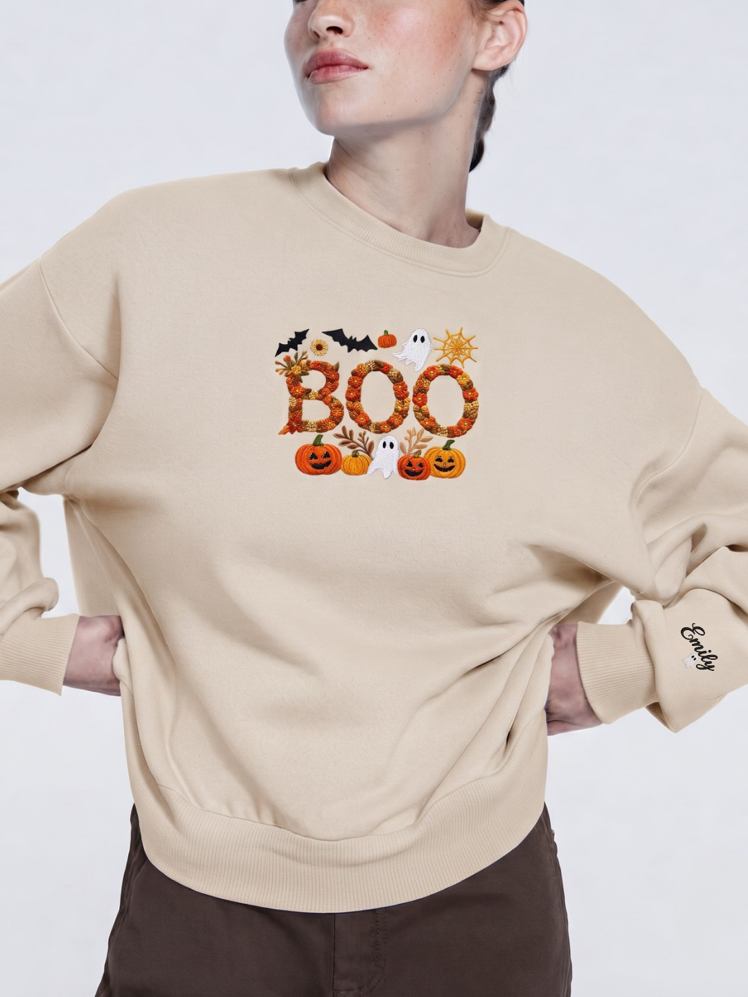 Chaotic Mom Personalized Embroided Floral Boo Spooky Fall Sweatshirt