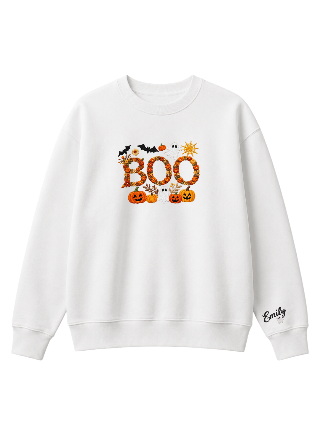 Chaotic Mom Personalized Embroided Floral Boo Spooky Fall Sweatshirt