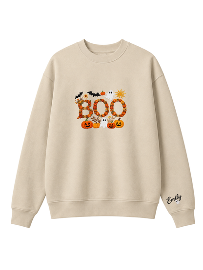 Chaotic Mom Personalized Embroided Floral Boo Spooky Fall Sweatshirt