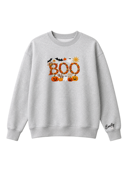 Chaotic Mom Personalized Embroided Floral Boo Spooky Fall Sweatshirt