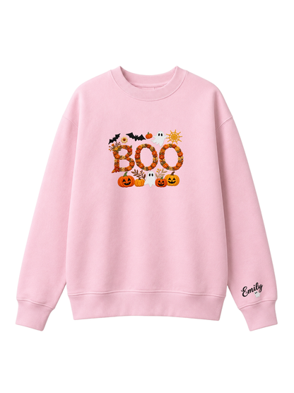 Chaotic Mom Personalized Embroided Floral Boo Spooky Fall Sweatshirt
