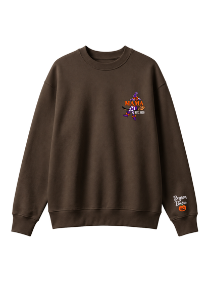 Chaotic Mom Custom Embroided Mama Est Year Witch Legs Broomstick Crewneck Sweatshirt