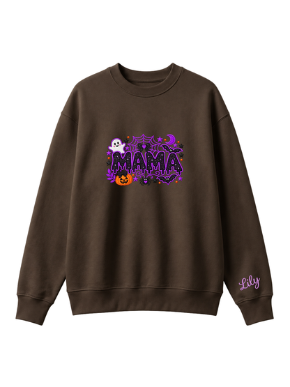Chaotic Mom Custom Embroided Cute Spooky Mama Glitters Pumpkin Bat Sweatshirt