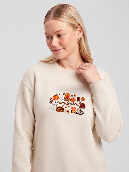 Chaotic Mom Embroided Spooky Fall Cozy Season Campfire Ghost Pumpkin Sweatshirt