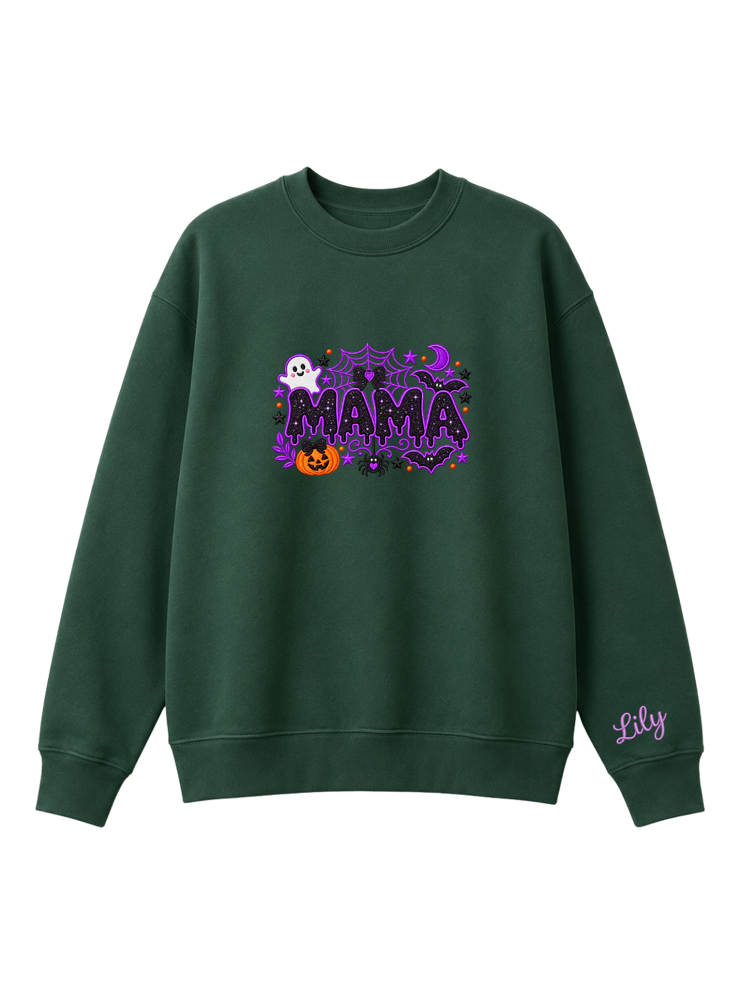 Chaotic Mom Custom Embroided Cute Spooky Mama Glitters Pumpkin Bat Sweatshirt