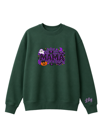 Chaotic Mom Custom Embroided Cute Spooky Mama Glitters Pumpkin Bat Sweatshirt