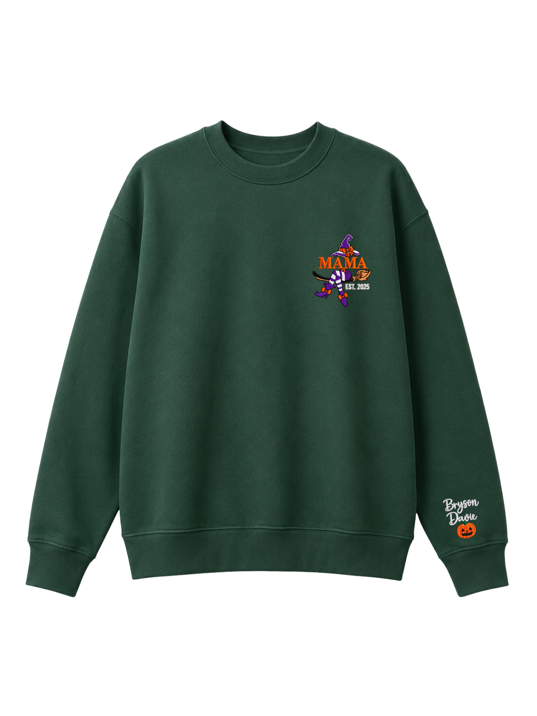 Chaotic Mom Custom Embroided Mama Est Year Witch Legs Broomstick Crewneck Sweatshirt