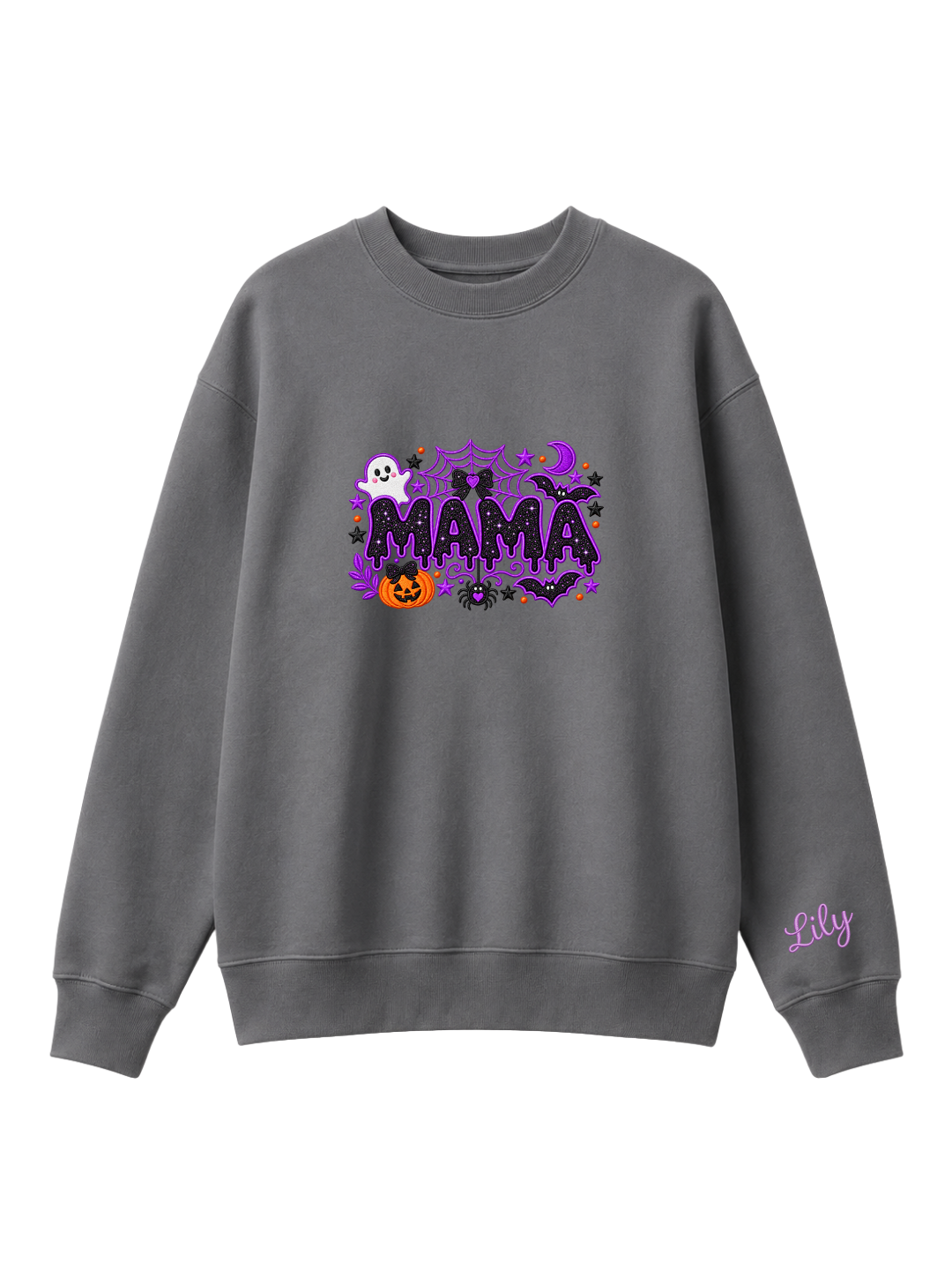Chaotic Mom Custom Embroided Cute Spooky Mama Glitters Pumpkin Bat Sweatshirt