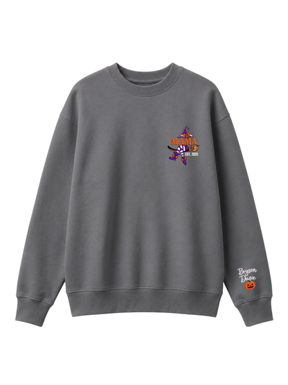 Chaotic Mom Custom Embroided Mama Est Year Witch Legs Broomstick Crewneck Sweatshirt