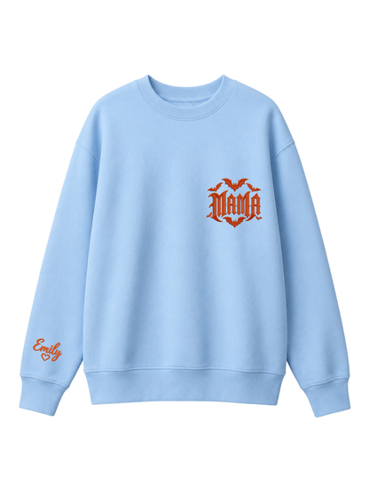 Chaotic Mom Custom Embroided Spooky Gothic Mama Bats Heart Chest Sweatshirt