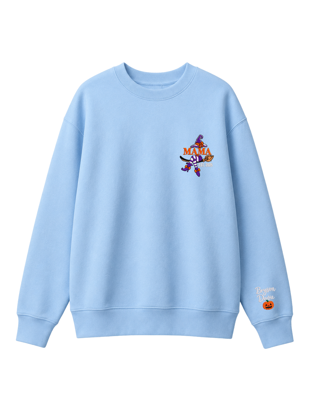 Chaotic Mom Custom Embroided Mama Est Year Witch Legs Broomstick Crewneck Sweatshirt
