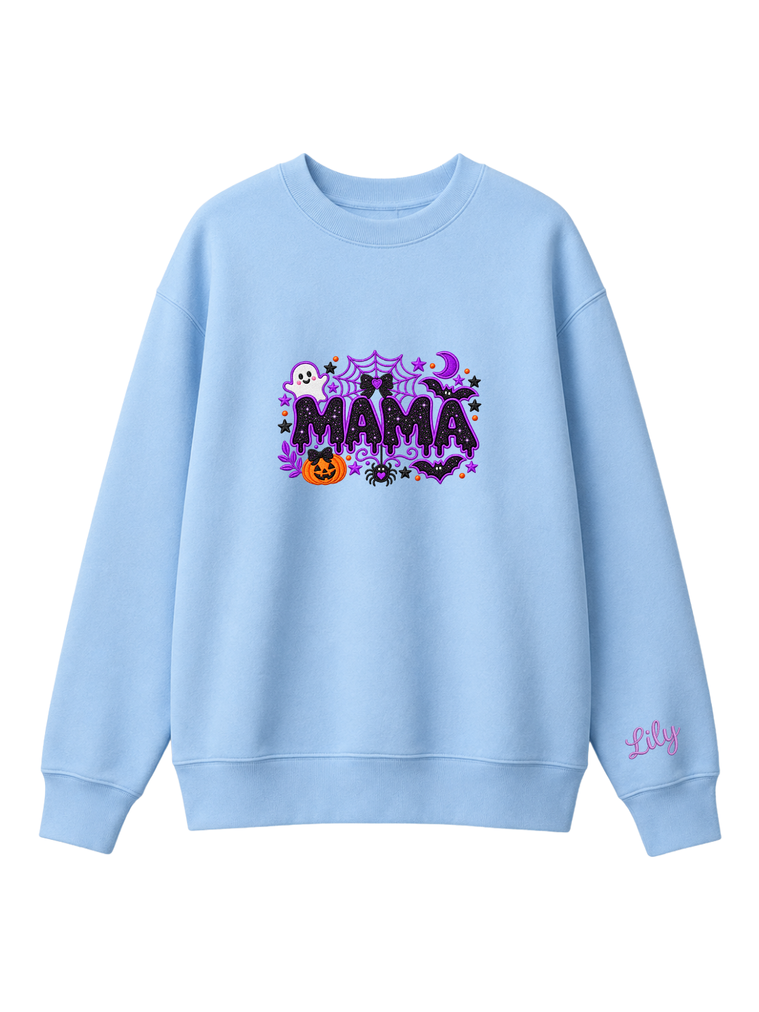 Chaotic Mom Custom Embroided Cute Spooky Mama Glitters Pumpkin Bat Sweatshirt