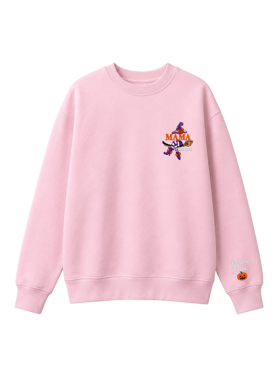 Chaotic Mom Custom Embroided Mama Est Year Witch Legs Broomstick Crewneck Sweatshirt