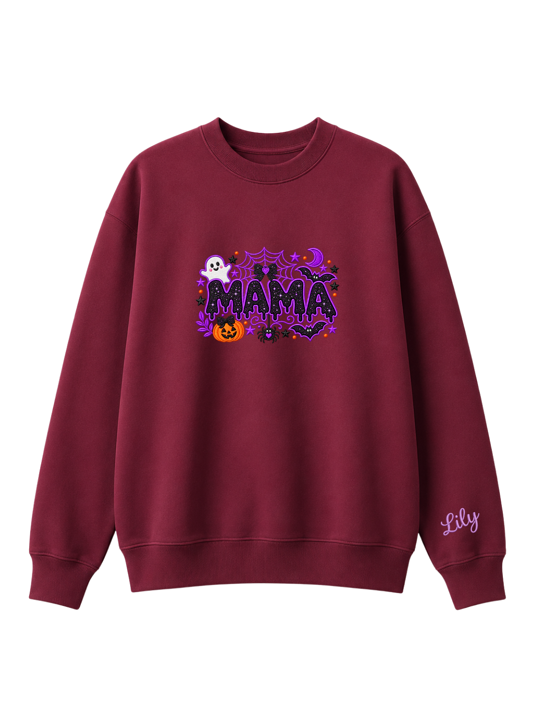 Chaotic Mom Custom Embroided Cute Spooky Mama Glitters Pumpkin Bat Sweatshirt