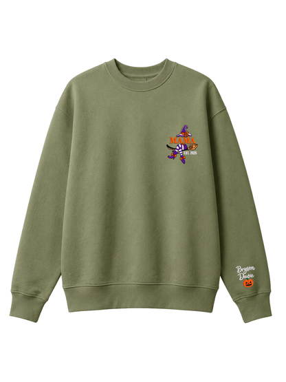 Chaotic Mom Custom Embroided Mama Est Year Witch Legs Broomstick Crewneck Sweatshirt