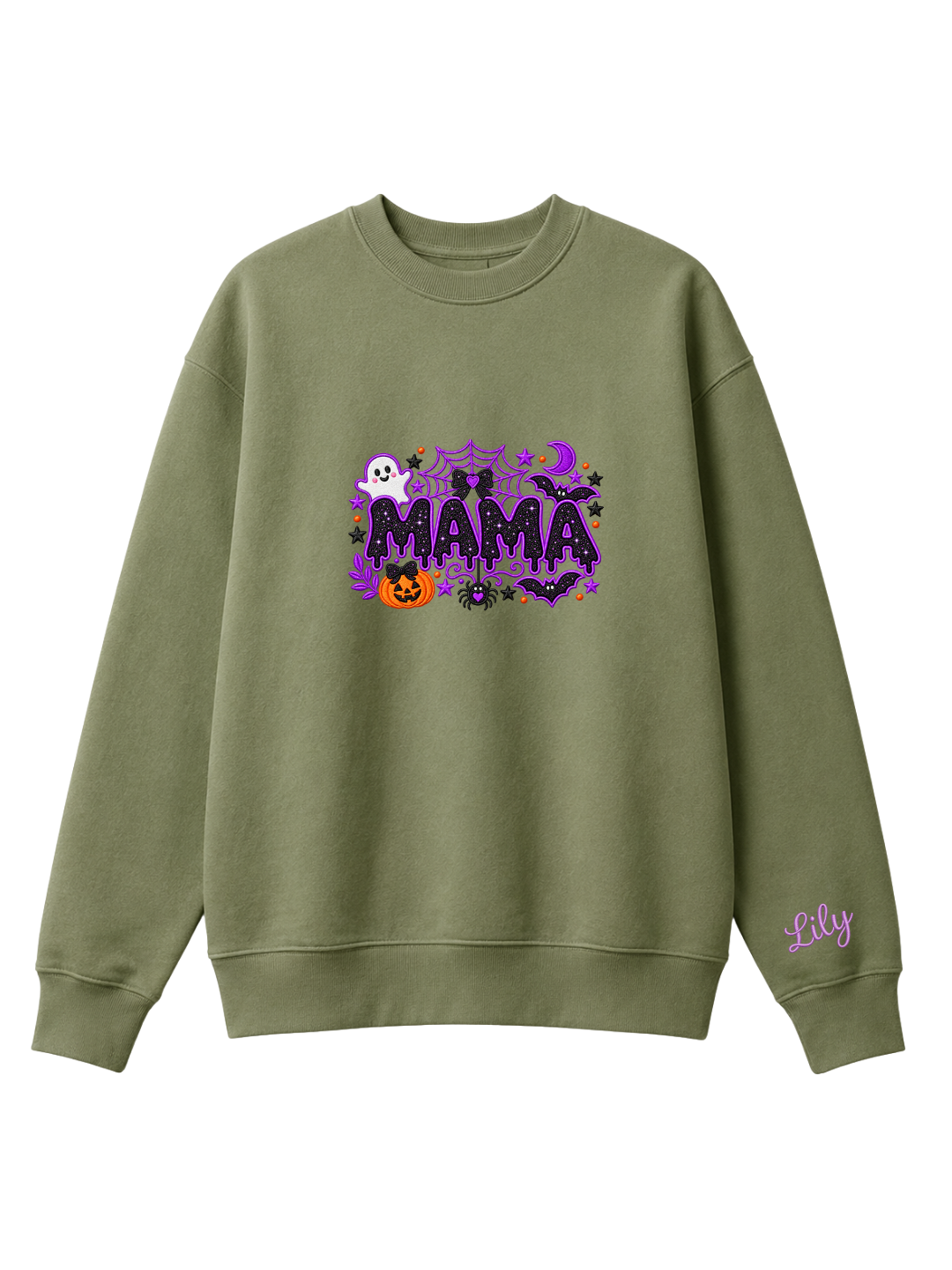 Chaotic Mom Custom Embroided Cute Spooky Mama Glitters Pumpkin Bat Sweatshirt