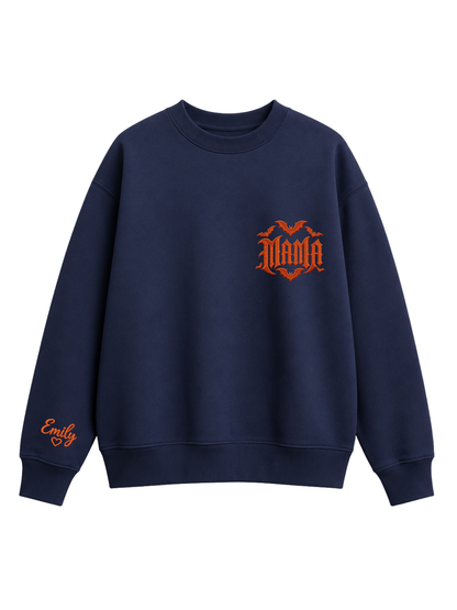 Chaotic Mom Custom Embroided Spooky Gothic Mama Bats Heart Chest Sweatshirt