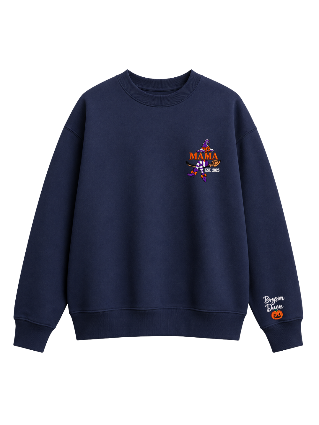 Chaotic Mom Custom Embroided Mama Est Year Witch Legs Broomstick Crewneck Sweatshirt