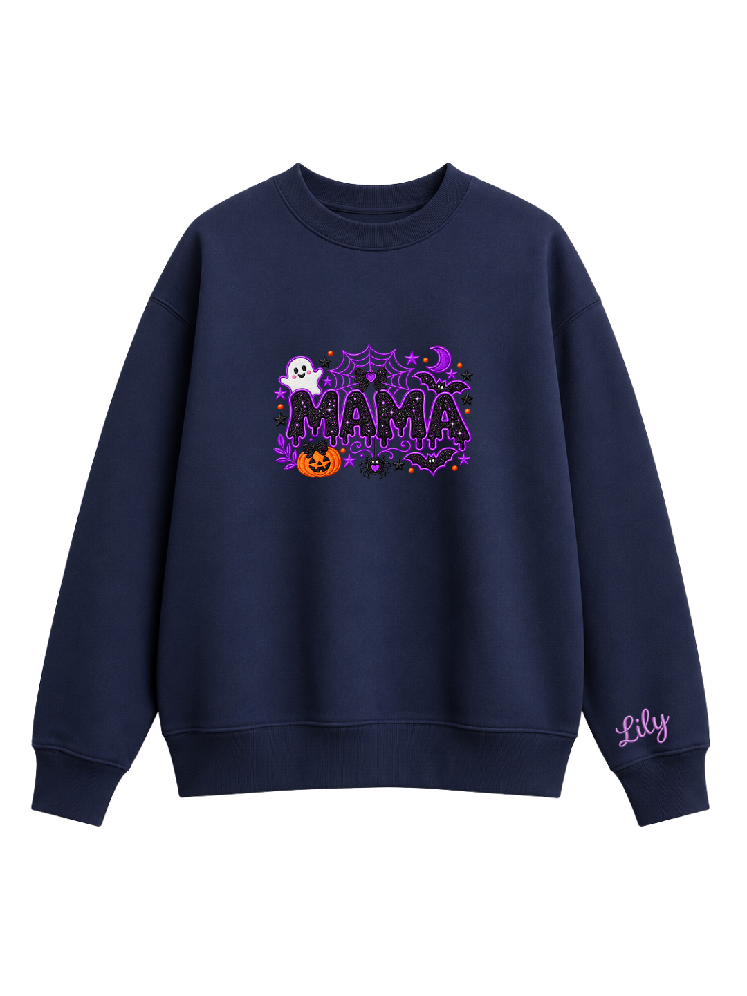 Chaotic Mom Custom Embroided Cute Spooky Mama Glitters Pumpkin Bat Sweatshirt