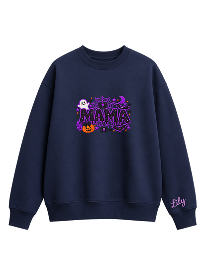 Chaotic Mom Custom Embroided Cute Spooky Mama Glitters Pumpkin Bat Sweatshirt